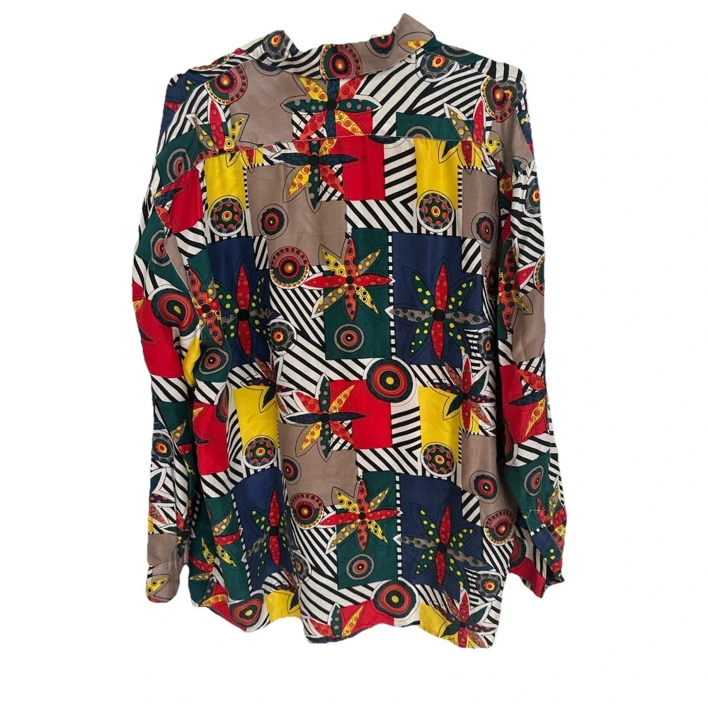 VTG 90s Abstract Graphic Silk Button Down Shirt Mens Fresh Prince Lg Sleeve Sz M